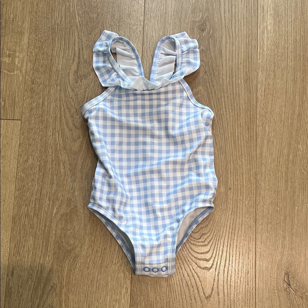 Carter's Blue and White Gingham Ruffle-Strap One-Piece Swimsuit